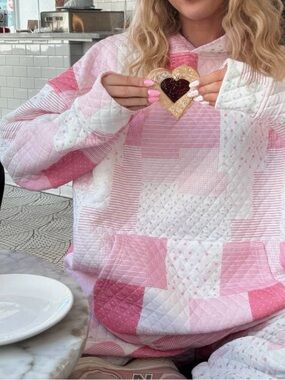 Sunkissed Coconut Cozy Patchwork Pink Quilted Sweatshirt hoodie NWT